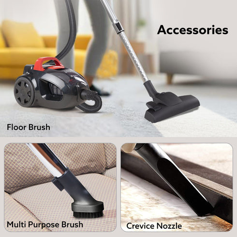 ICON Bagless Vacuum Cleaner , 1600Watts, For Home Use, Cyclonic Suction System, 24 kPa S uction power, Adjustable Suction Controller, Dry Vacuuming, 1.5L Bagless Dust Collector, Black and Red